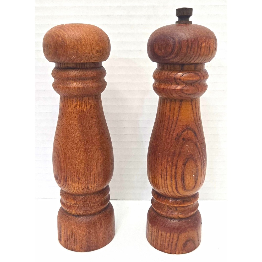 Vintage Mid-Century Ikeda Japan Turned Wood Salt Shaker & Pepper Mill Set